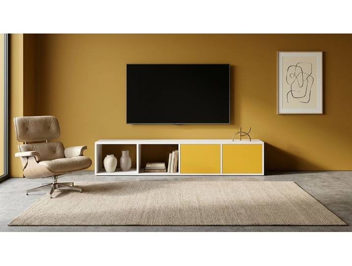 Breites Lowboard für TV MDF Beschichtet MDF Weiß matt