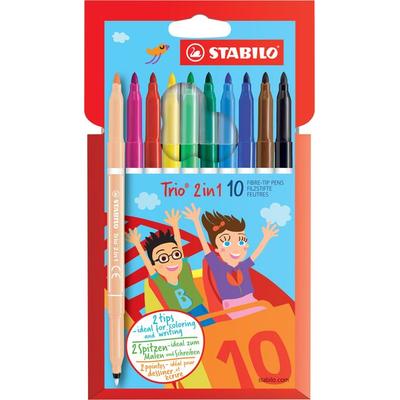 STABILO Filzstift und Fineliner in einem - Trio 2 in 1 - 10er Pack mit 10 verschiedenen Farben