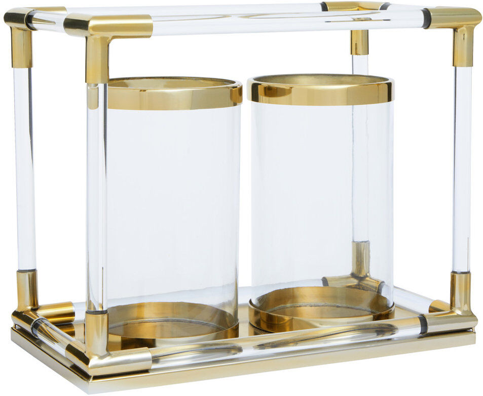 Fairmont Park Ann Glass Tabletop Lantern Clear;Gold 35cm H X 43cm W X 23cm D