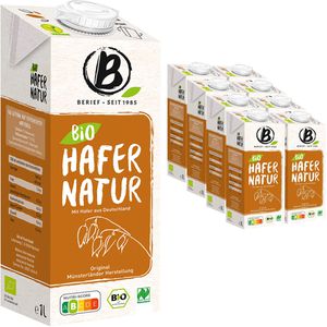 Berief Haferdrink aus europäischem Hafer, Natur, BIO, ohne Zuckerzusatz, je 1 Liter, 8 Stück