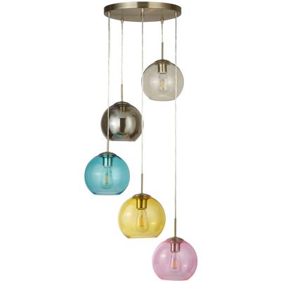 SEARCHLIGHT Hängeleuchte "Hängeleuchte Mardi Gras, 5-flammig", bunt (satiniert silber, rauchglas, gelb und rosa), 5, Ø 50cm H: 120cm, 1 Stk., Leuchten, Farbglas in fünf Variationen, Hängeleuchte