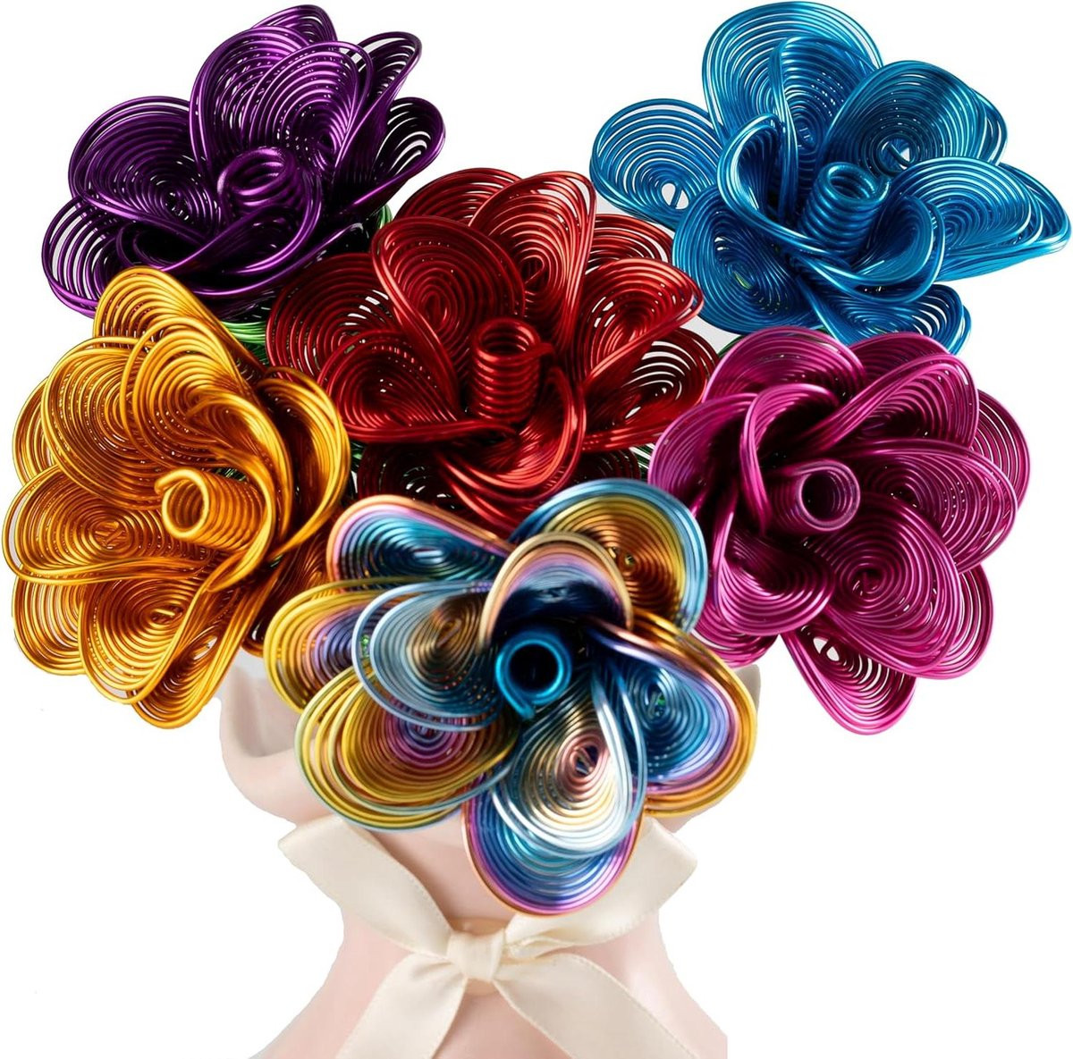 Set van 6 handgemaakte metalen rozen boeketten voor decoratie