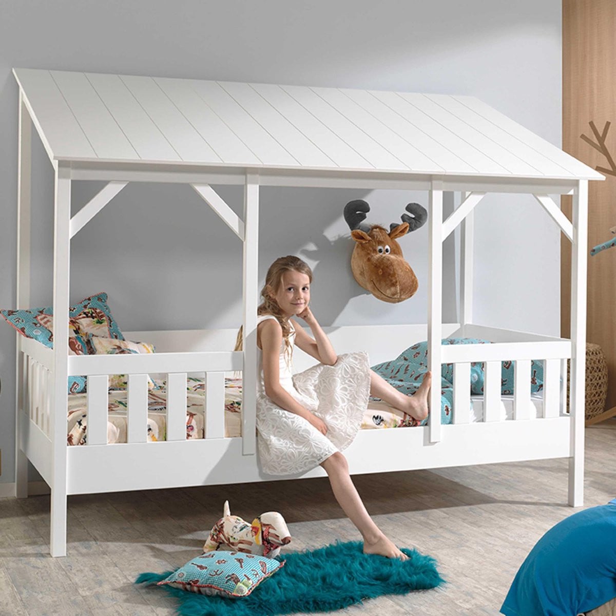 Vipack Bed Huisbed inclusief vensterbanken en dak, wit, 90 x 200 cm