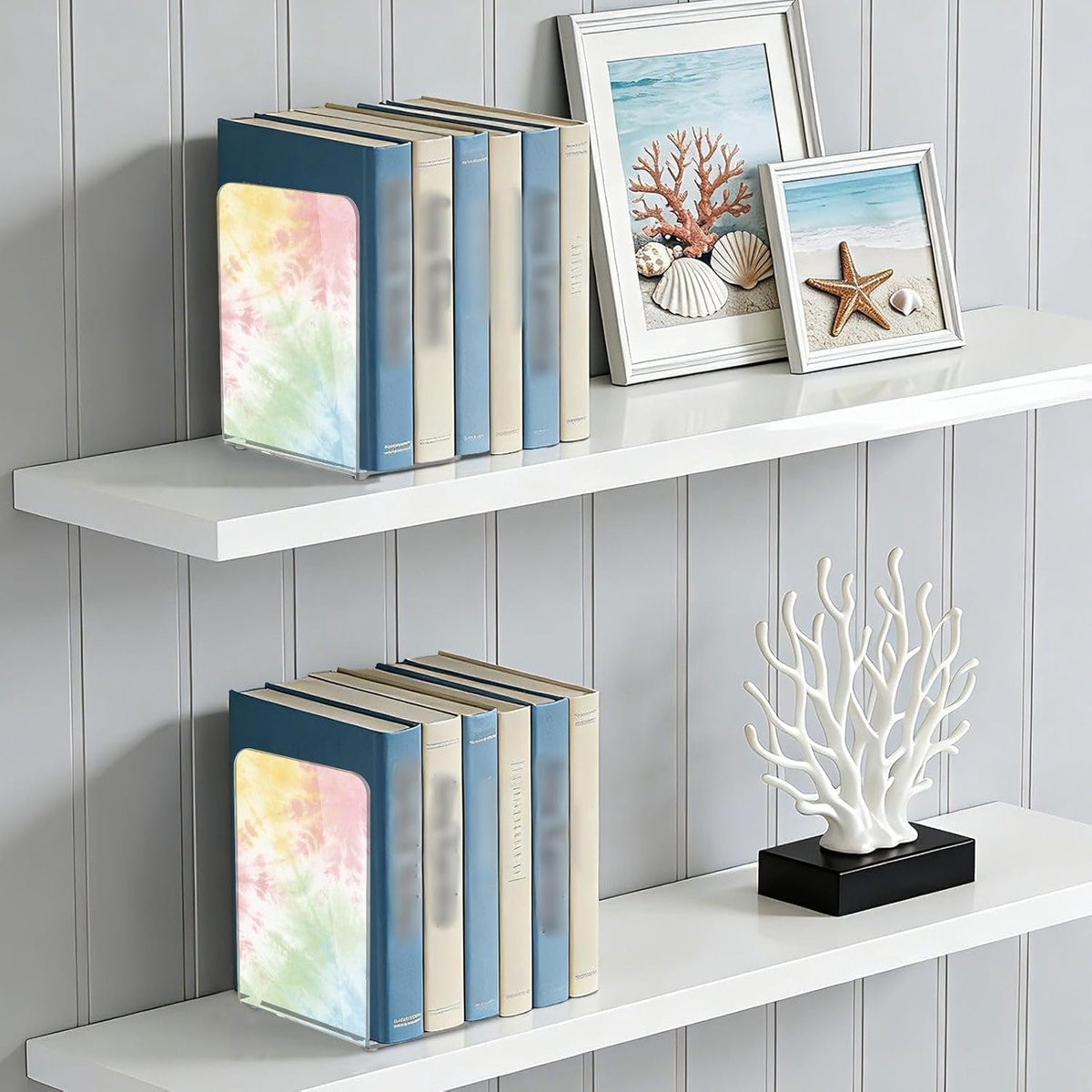 Acryl Boekensteunen Boek Einden Blauw Wit Tie Dye - 2 Stuks