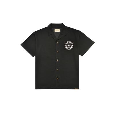 Kurzarmhemd PAS DE MONACO "Pas De Monaco CARERRA LINE SHIRT", Herren, Gr. S, US-Größen, schwarz, 70% Polyester, 30% Baumwolle, Hemden