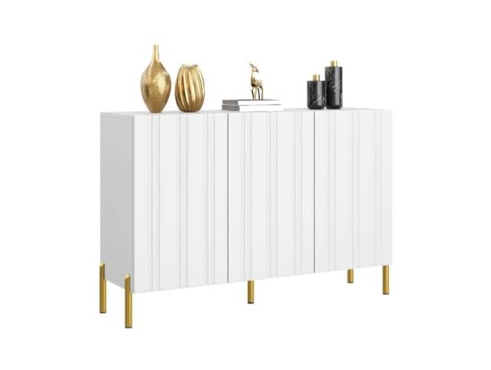 XINGNING Sideboard Mit Wellentüren, Verstellbare Einlegeböden (White + MDF + Particle Board-1)