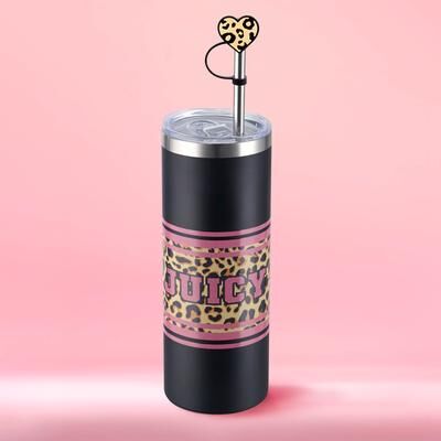 Juicy Couture Glam Slip Hydration Stainless Steel Tumbler with Straw Topper