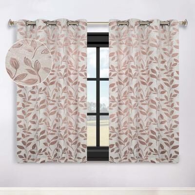Superior Leaves Botanical Room Darkening Grommet Curtain Panels Set of 2, Machine Washable Window Treatments
