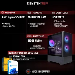 Systemtreff Multimedia PC G254916 (512 GB, 16 GB, AMD Ryzen 5 5600X, GeForce RTX 3060), PC, Schwarz