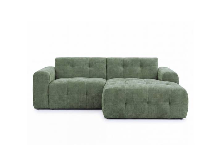 ECKSOFA mit Ottomane rechts, raffinierten Steppungen, Wellenunterfederung, B234/T161/H79 cm, Chenille-Bezug in Grün / 21039
