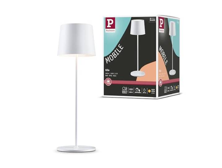 Paulmann 76997 LED oplaadbare tafellamp Gilo IP44 2700K wit mat mobiele tafellamp dimbaar 2,8W USBC