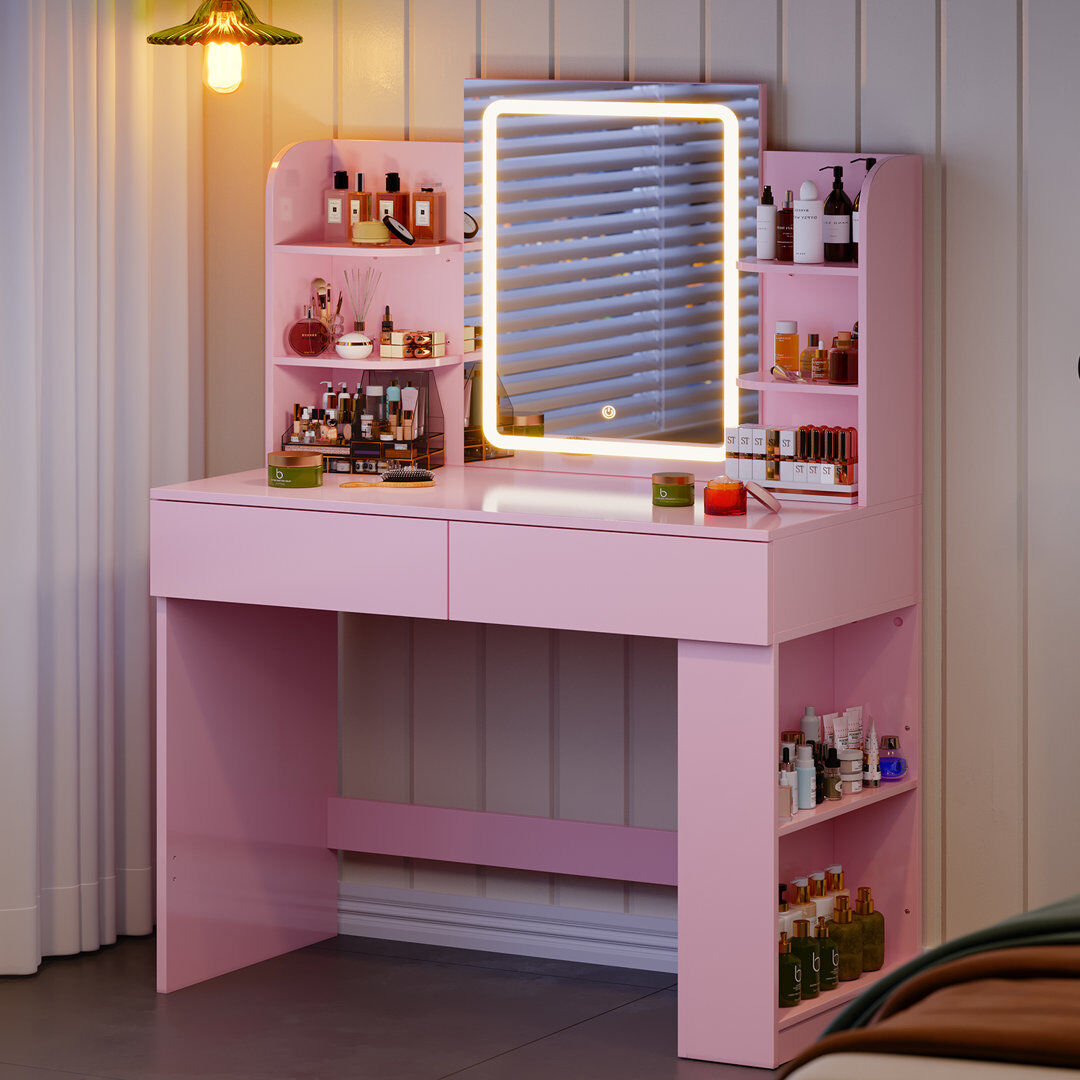 Metro Dressing Table with Mirror Pink 125cm H X 110cm W X 40cm D