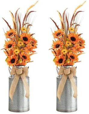 Glitzhome 3ft Fall Sunflower Leaf Potted Tree Thanksgiving Porch Decor