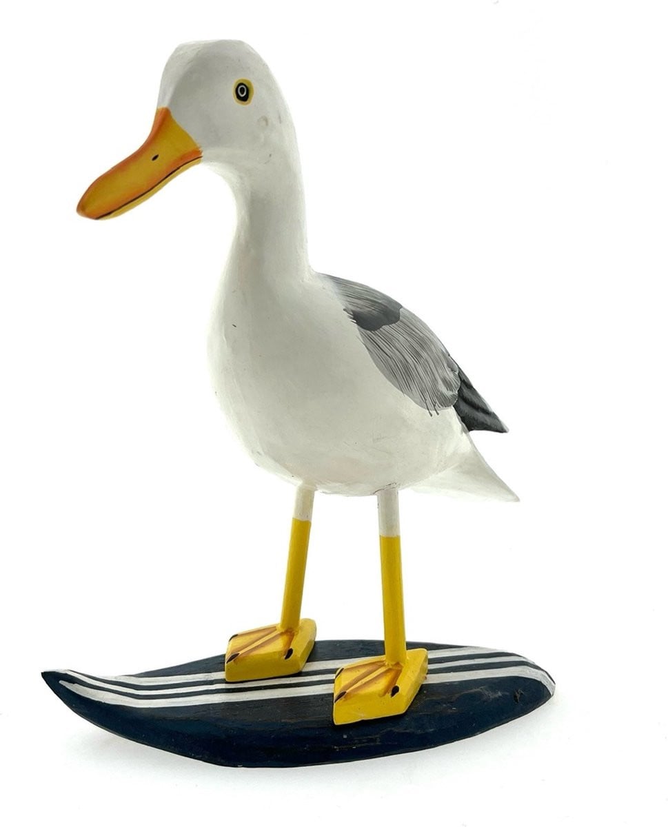 Meeuw op surfplank decoratie donkerblauw/wit 21 cm