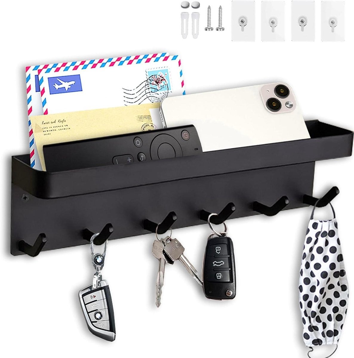 Zwarte Wand Sleutelhouder met Plank voor Entree Organisatie - Breedte: 245 cm