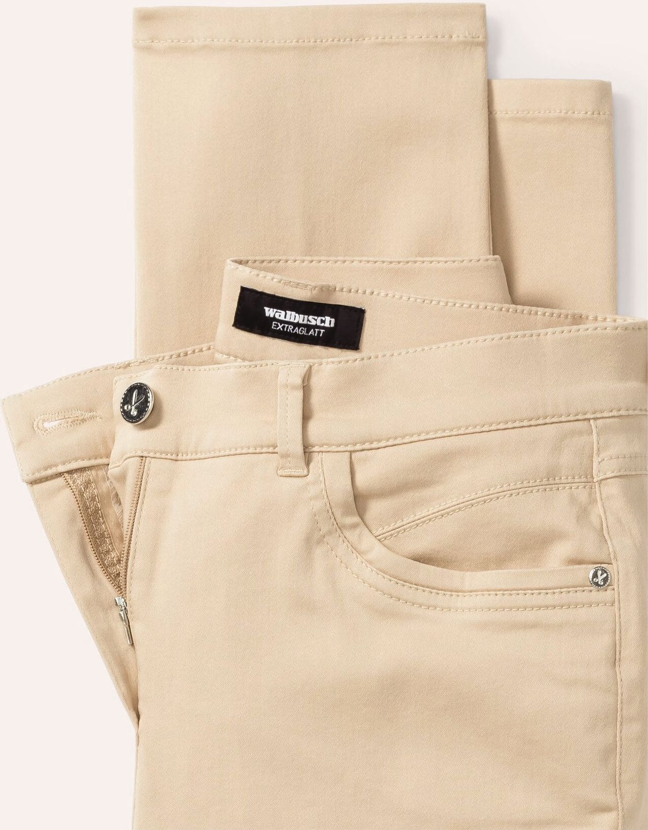 Walbusch Extraglatt Baumwollhose Slim Fit, Slim Fit#normale Größen#Kurzgrößen#Langgrößen, Farbe Beige, 18, bügelfrei atmungsaktiv Damen