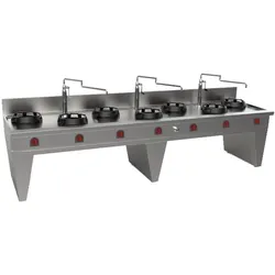 EURAST - Gekühltes wok mit 7 gasbrennern 2 träger, 3 wassersäulen - 3500x900x850 mm - 126 Kw - 32359DEM