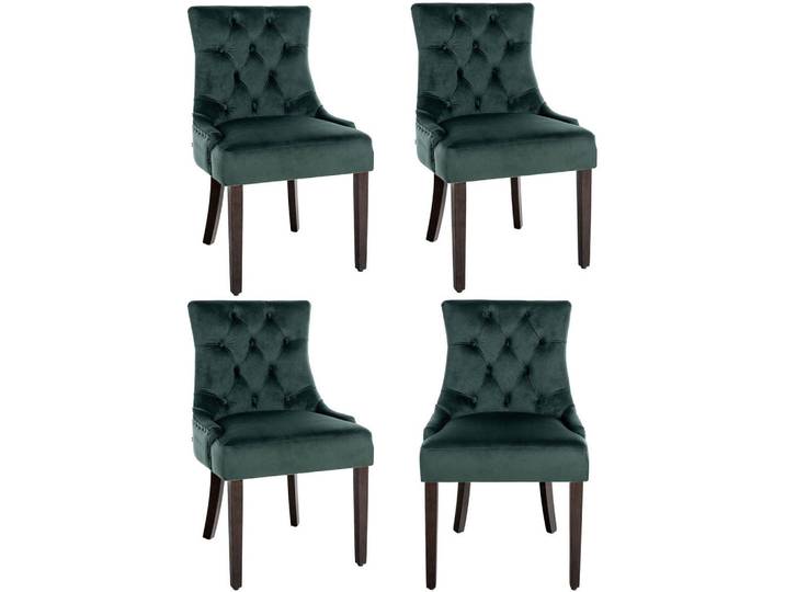 CLP Wohnzimmerstuhl 4er Set Samt dunkelgrün, Dunkelgrün, Holz, 55x92x58 cm, Esszimmer, Stühle, Esszimmerstühle