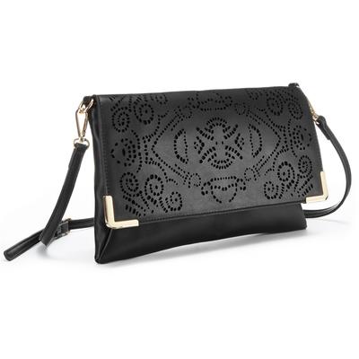 Umhängetasche VIVANCE "Clutch,Abendtasche, Minibag, Handtasche, Schultertasche, Crossbody Bag", Damen, Gr. B/H/T: 30cm x 19cm, schwarz, Lederimitat, unifarben, Taschen Umhängetasche, Handtasche Damen zum Umhängen, mit modischen Cut-Outs, VEGAN