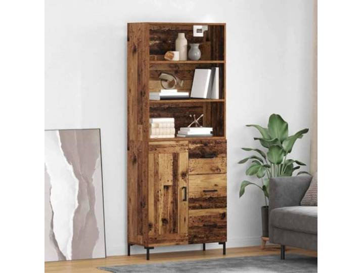 Modernes Highboard in Sonoma-Eiche Optik, Elegantes Highboard mit Stauraum aus Holzwerkstoff für Wohnzimmer, stabiles Aufbewahrungsmöbel für die Einrichtung mit Metallfüßen