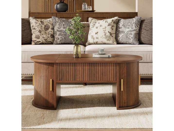 Table Basse Relevable 100x50x40\,5 Cm Marron En Mdf Avec Rangement Caché Et Étagères Ouvertes