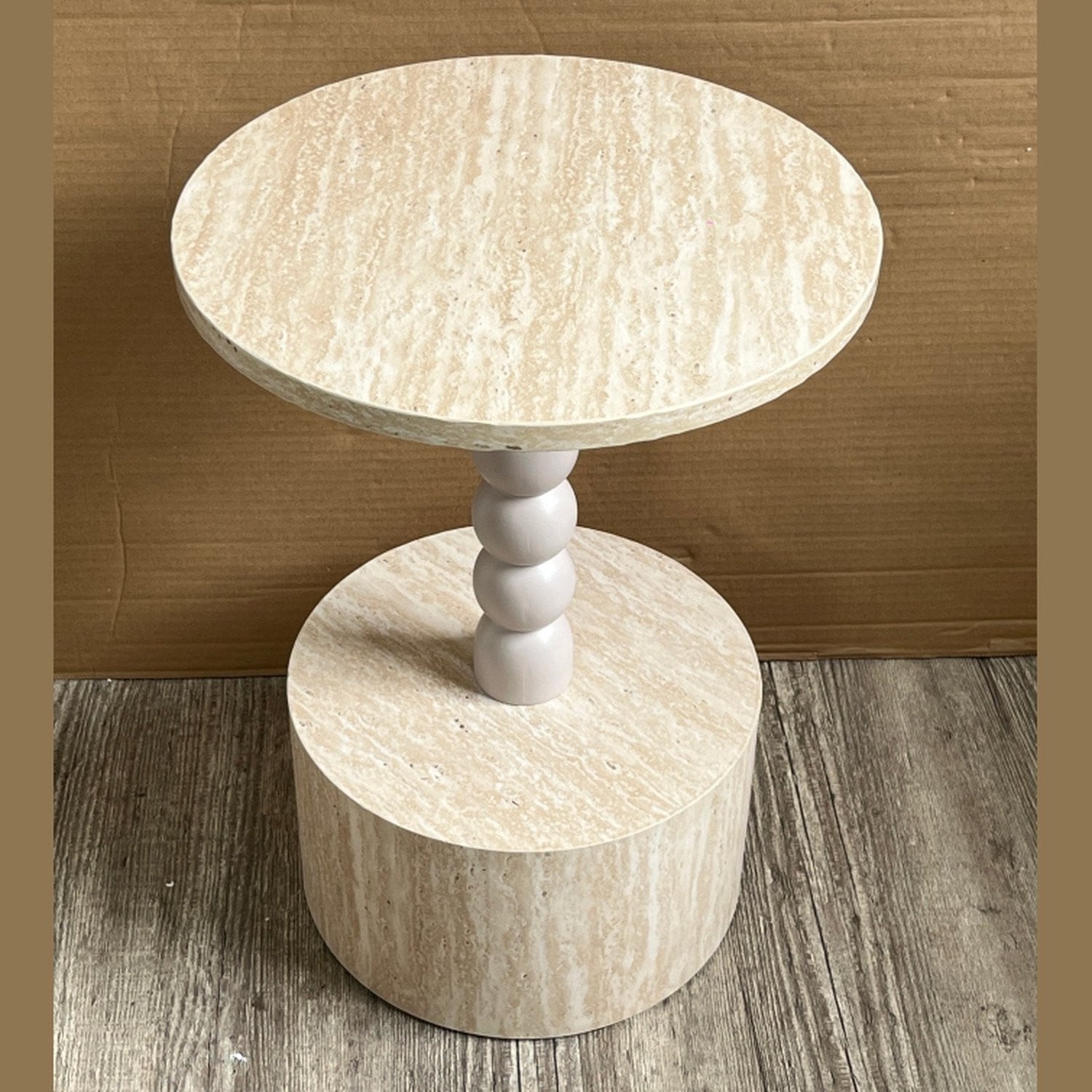 Travertino bijzettafel met bolpoot in travertijnlook, B: 35 cm, H: 48 cm