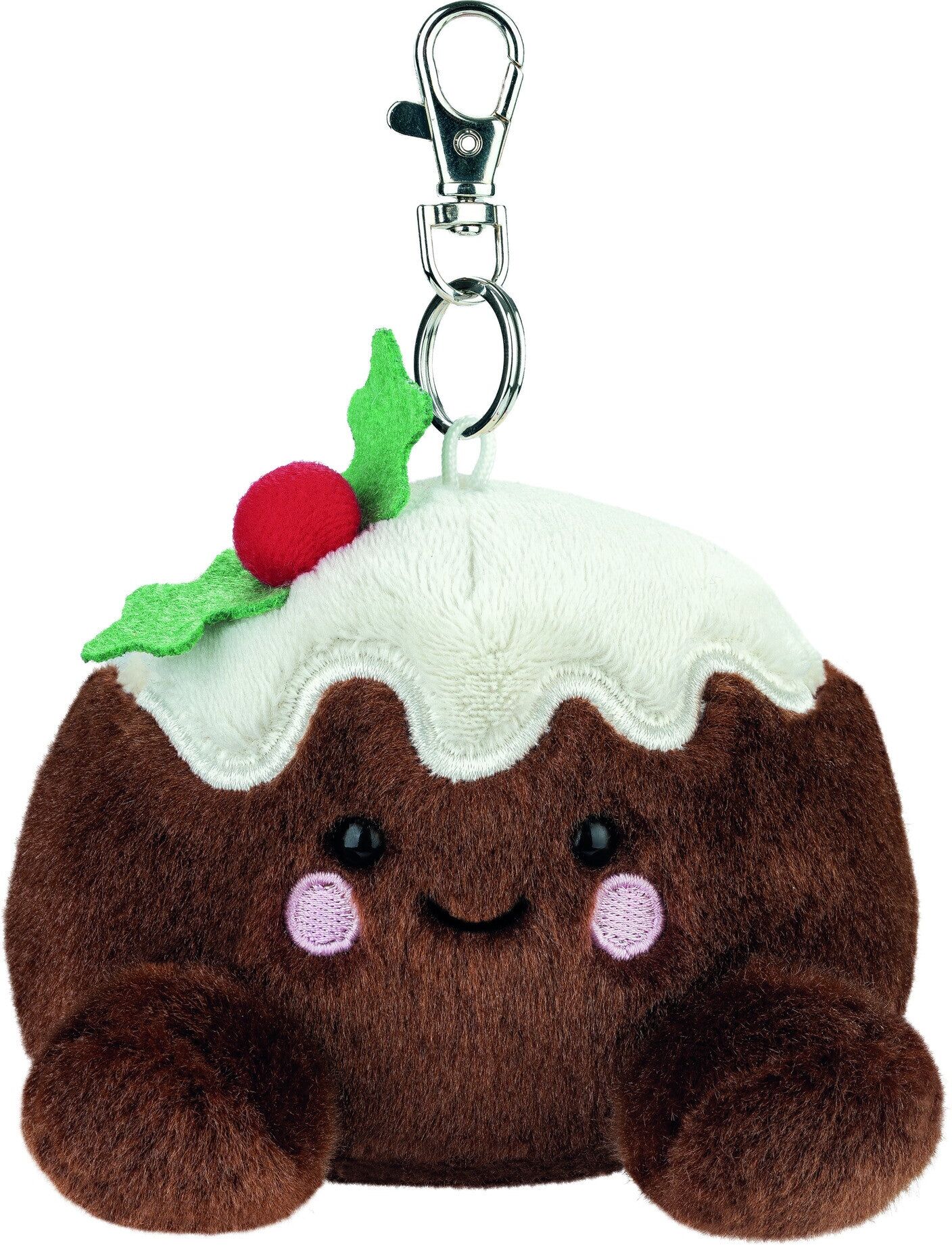Palm Pals Carol Christmas Pudding Clip-On Keyring 10cm, Festive Christmas Accessory, Brown Plush, Aurora World