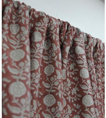 Fabdivine Floral Rod Pocket Curtain, Handmade Panel, Block Print Drape, Elegant Living Room Window Curtain, Shilong