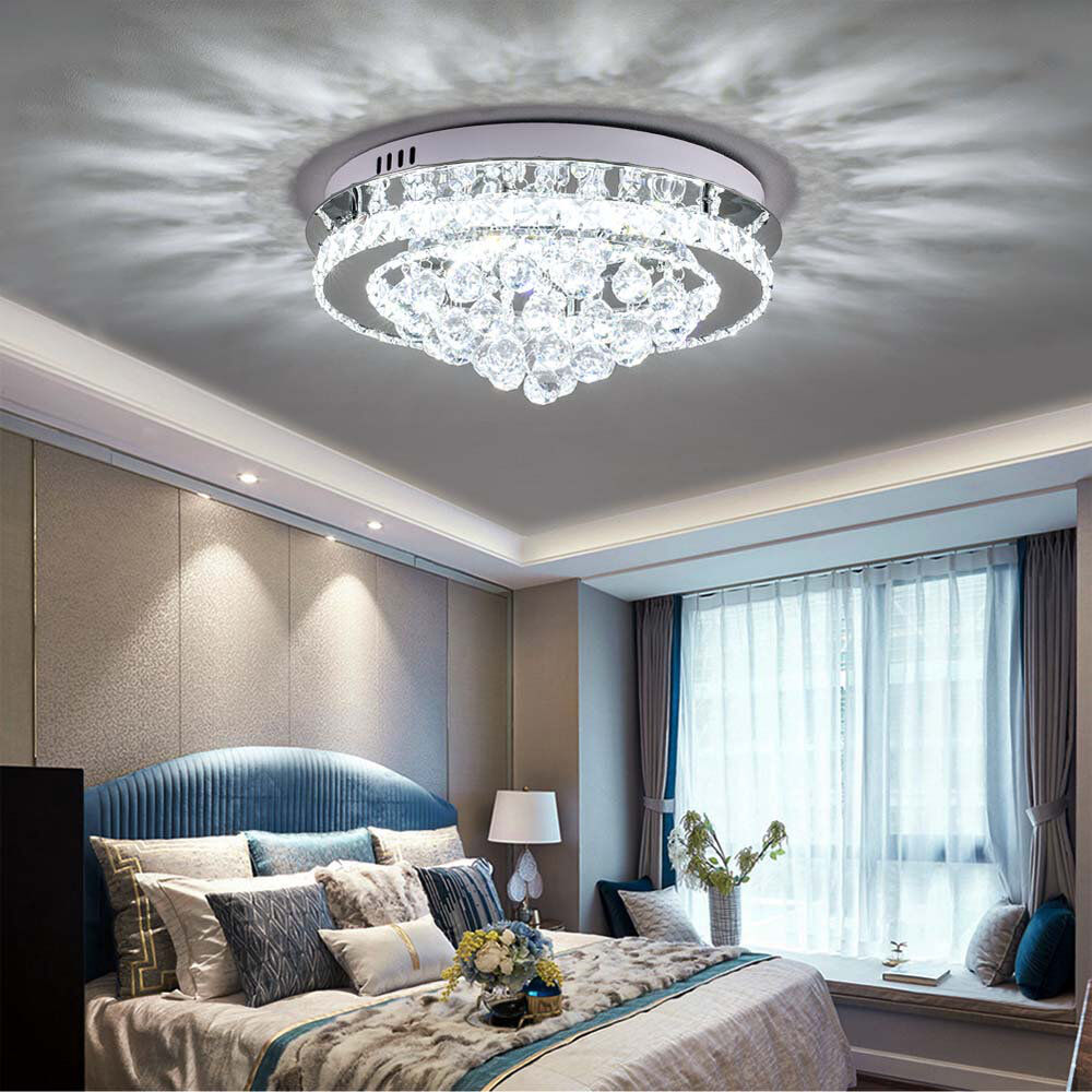 Mercer41 Hurt 40Cm LED Crystal Integrated Flush Mount Light Chrome 20cm H X 40cm W X 40cm D