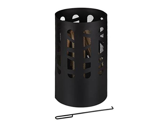 Relaxdays Brasero\, Acier\, Grille de Foyer\, tisonnier\, Pare-étincelles\, HxD 60x37 cm\, Panier feu Jardin et terrasse\, Noir