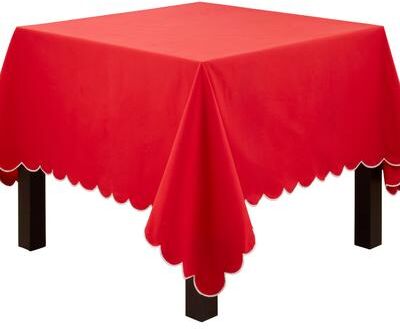 Saro Lifestyle "Scalloped Edge Tablecloth - Solid Color Cotton Tablecloth for Dining & Everyday Entertaining - 80""x80"""