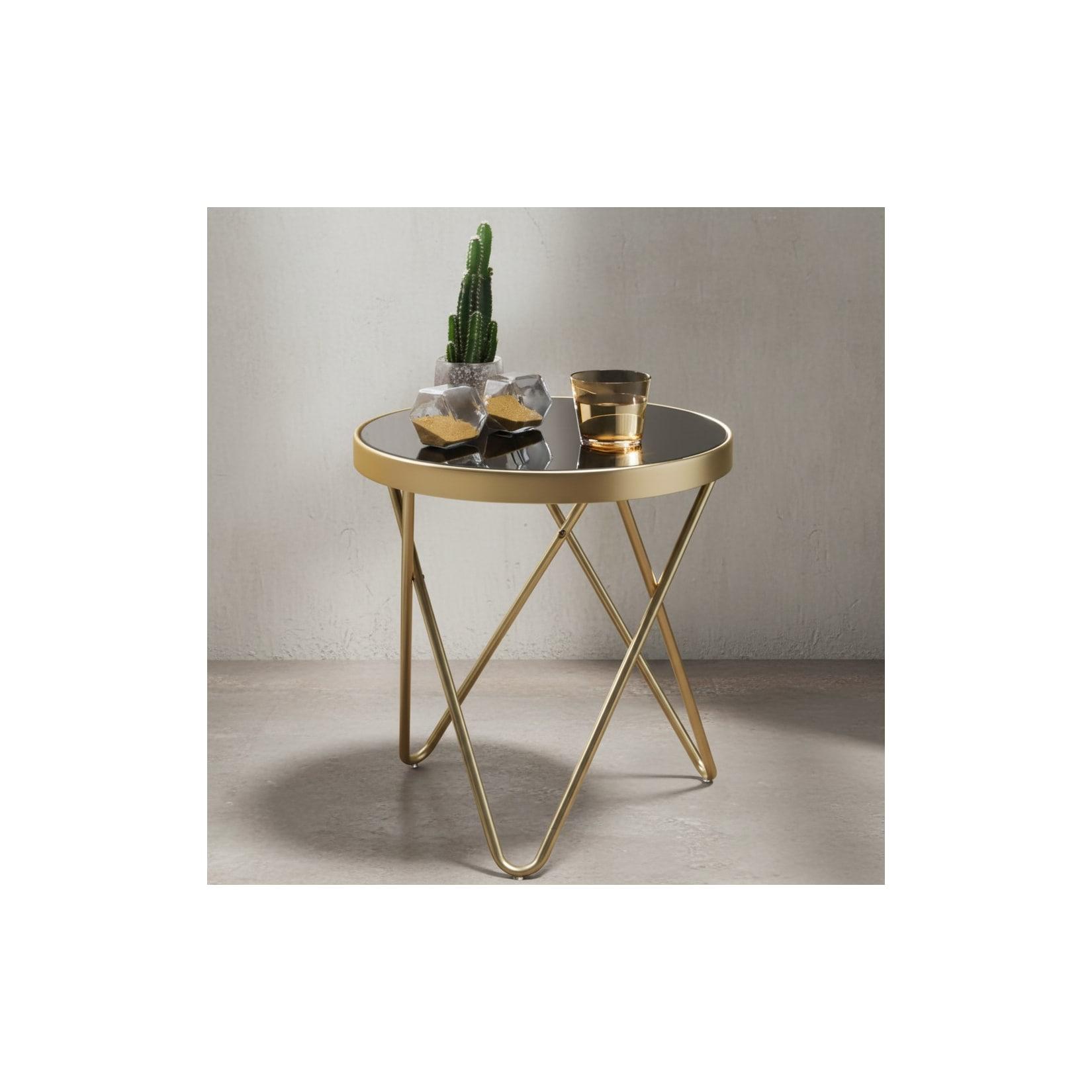 KADIMA DESIGN Eleganter Beistelltisch: Kupfer und Glas, V-förmige Beine, filigranes 70er-Jahre Design, pflegeleicht.