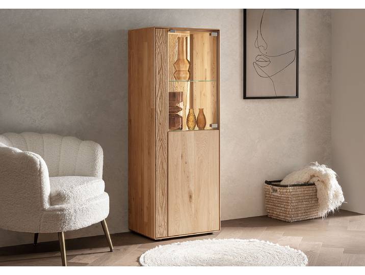 Massives Highboard 55cm Türanschlag rechts Holz/Braun