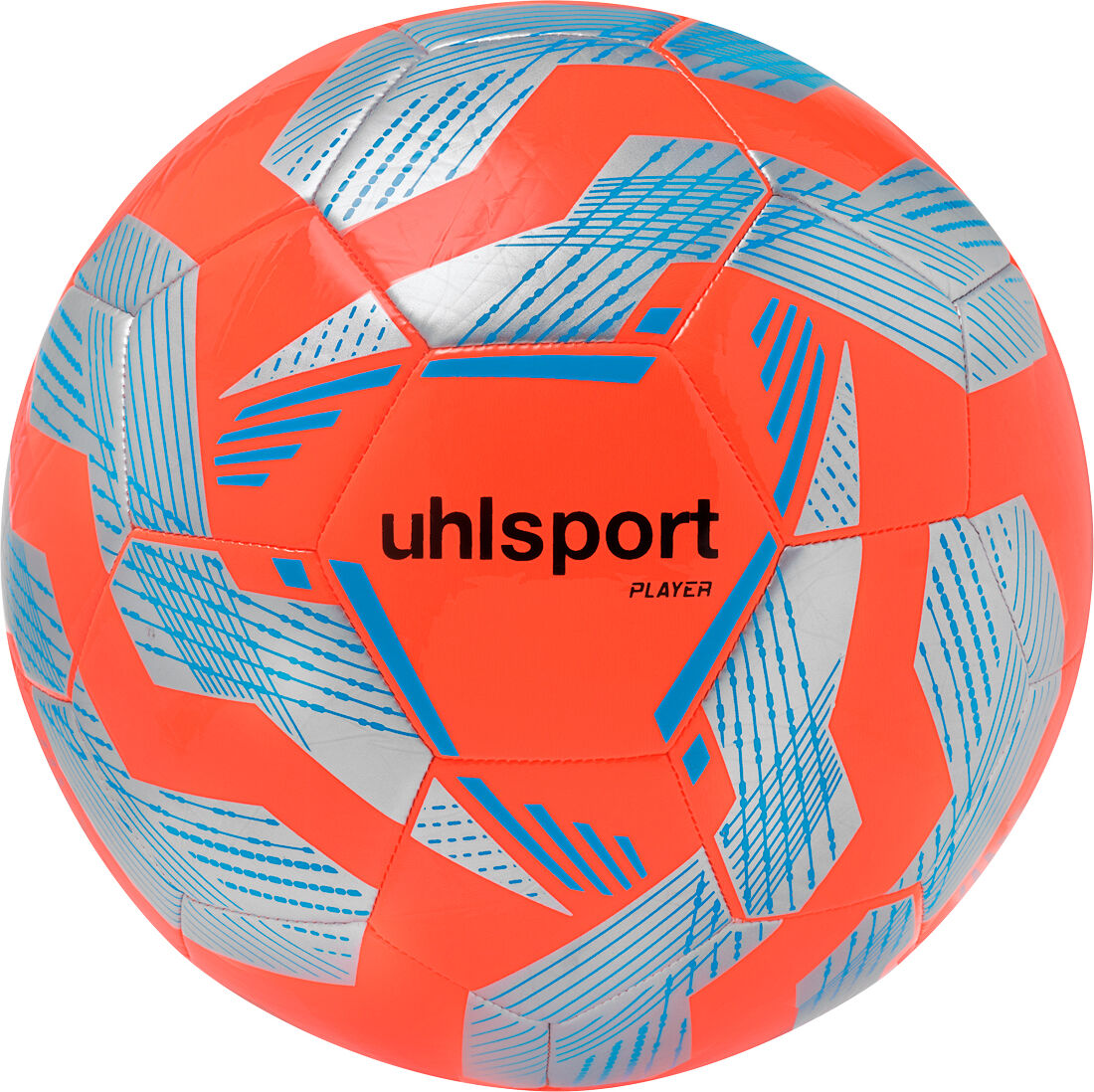 Fußball UHLSPORT "Fußball Player" Gr. 5, rot (fluo rot, silber, cyan), Bälle, Herren, 5, Fußball