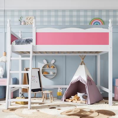 GREATPLANINC Solid Wood Loft Bed with Full-Length Guardrails Ladders for Kids Teens
