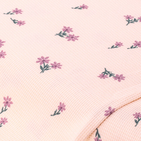 Baumwoll-Waffeljersey "Blumen" mit Elasthan, rosa-color