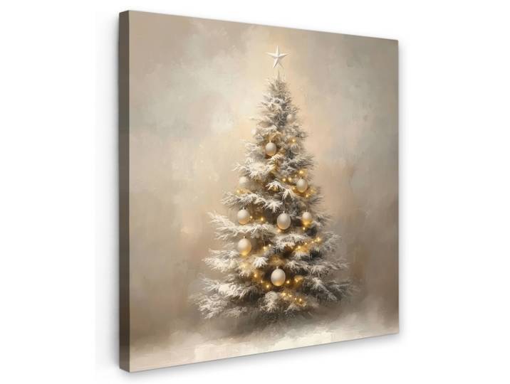 LEINWANDBILD Weihnachten - Weihnachtsbaum - Schnee - Kunst Wandbild Wohnzimmer 50x50 cm