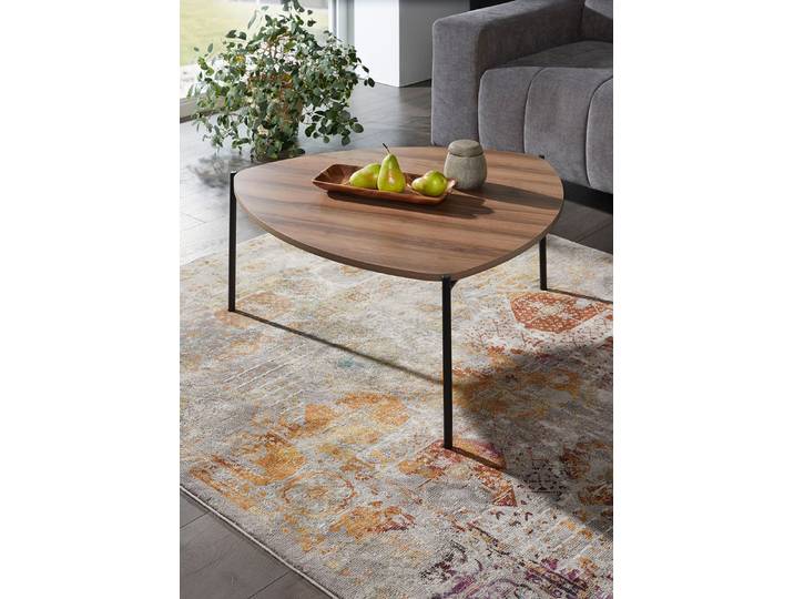 Couchtisch im Loft-Design mit Metallgestell, Nussbaum
