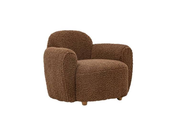 Fauteuil club en tissu bouclette marron Tommy