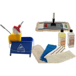 Axis Line Wischmop Komplettset mit Mini Fahreimer incl. Presse 17 l und Ersatzmöppe und 2 x Profi Reinigungsmittel 50 cm breit