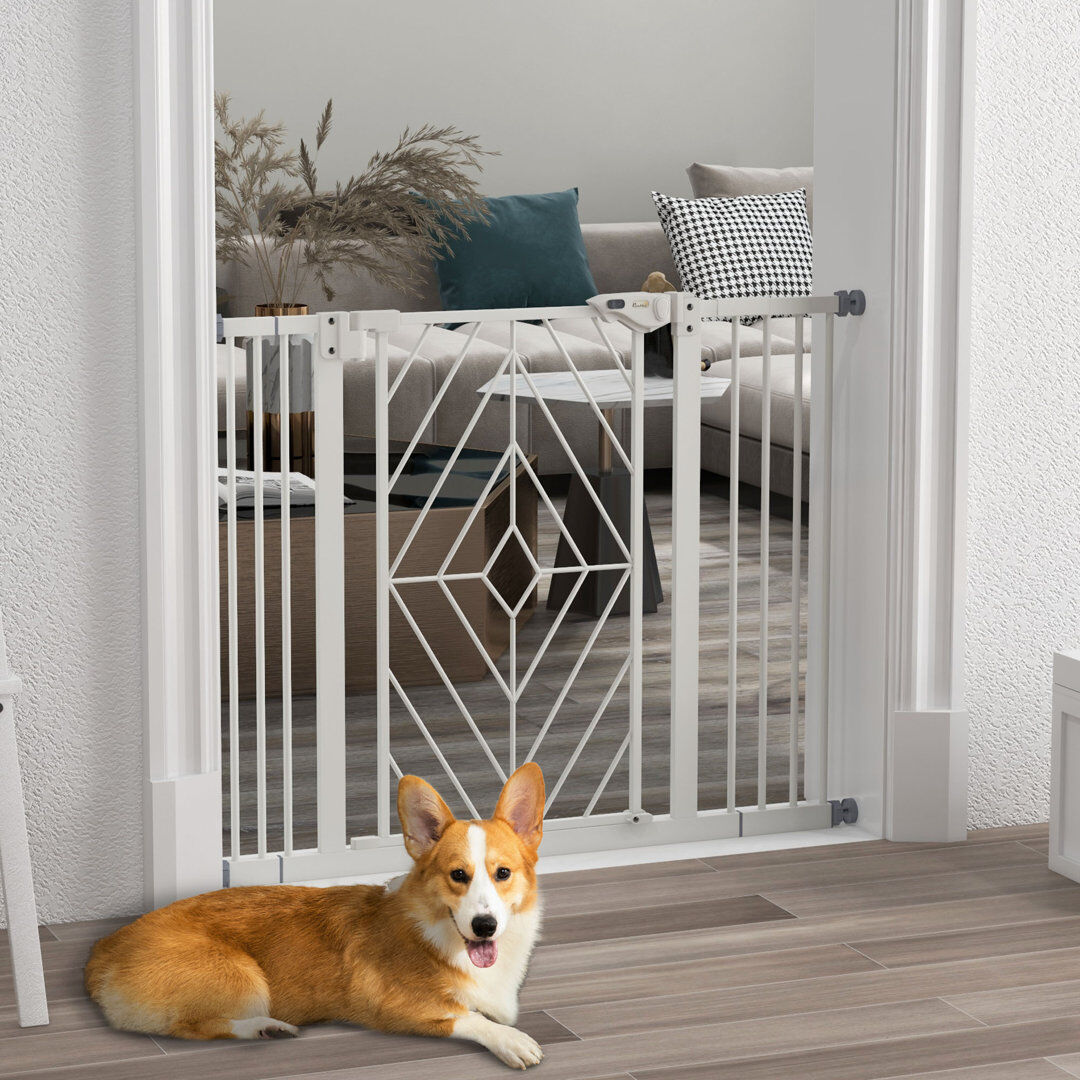 PawHut Pressure Fit Safety Gate with Auto Closing Door Double Locking Openings White 74-100 cm