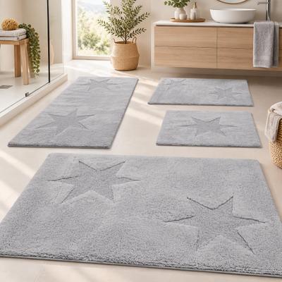 Badematte OTTO HOME "Marie, Badvorleger, Badezimmer Teppich", grau (hellgrau), H:13mm, Baumwolle, Badematten, Badematte, Badteppich, Stern Motiv, Hoch-Tief-Struktur, auch als Set