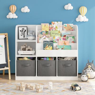 CoolArea Kids Bookcase and Bookshelf with 3 Collapsible Fabric Drawers, Bookcase Display Stand for Bedroom, Playroom, Hallway, White