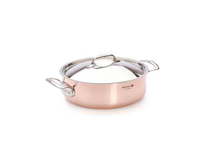 de Buyer - Niederer Bratentopf aus Kupfer mit Deckel aus Edelstahl PRIMA MATERA - 28 cm - 6241.28, Kupferbraun