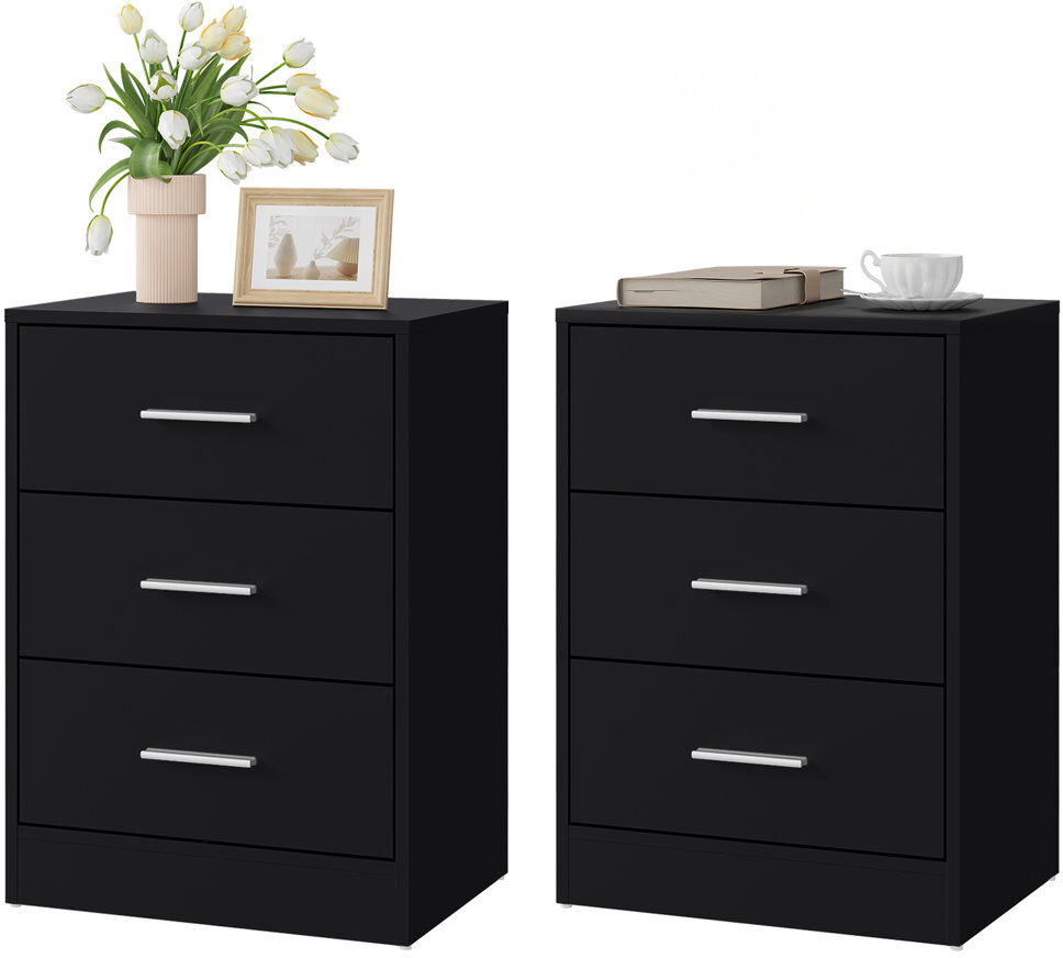 17 Stories 39 cm W Bedside Table Black 54cm H X 39cm W X 28cm D
