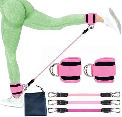 Uplift Essentials Ankle Straps Resistance Bands Set For Fitness And Workout rope Pink Set