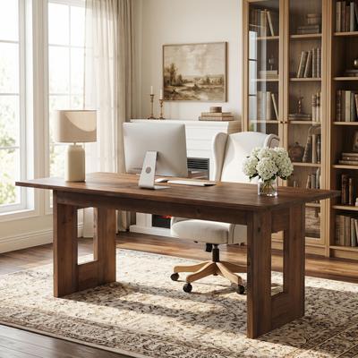 1Easylife 63‑Inch Solid Wood Computer Desk, Rustic Rectangular Office Desk, Heavy‑Duty Writing Workstation for Home Office