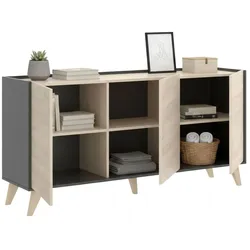 Dmora Sideboard Avez, Buffet für Wohnzimmer, Modernes Sideboard für Wohnzimmer mit 3 Türen, 155x43h75 cm, Eiche und Anthrazit
