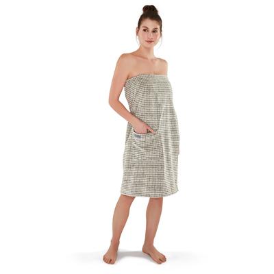 Sarong MÖVE "Eden, ideal für Sauna & Spa, Hotelbademantel", beige (natur), L:85cm, Walkfrottier, Hausmäntel, Sarong, im Karo-Design