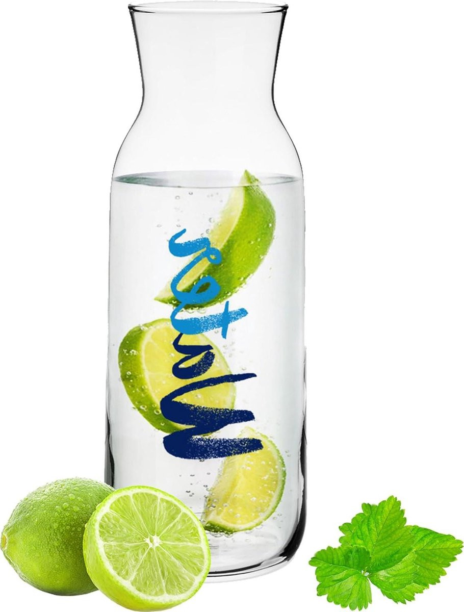 Glazen karaf met blauw motief, 1000 ml